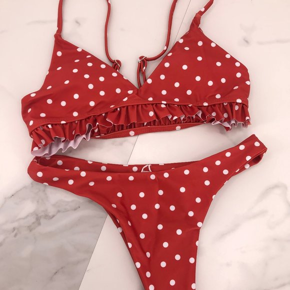 NWT Zahara orange white polkadot swim suit - Picture 1 of 4
